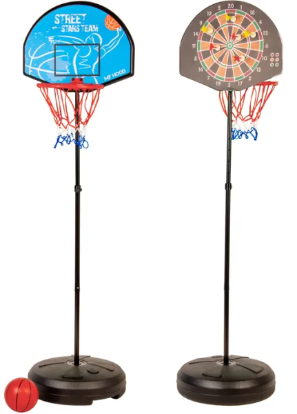 My Hood - Basketballkorb und Dartscheibe in einem Ständer - Mit Plastikball, Pfeilen und Pumpe